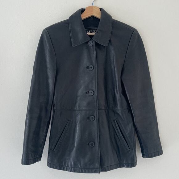 Vtg Y2K ALDER Black Collared Leather Button Jacket Sz S Buttery Soft Lamb Skin - Picture 1 of 9